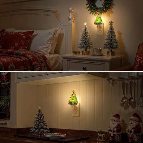 Christmas Tree Night Light - 3000K Warm White Plug-in Wall Light - 2 Pack