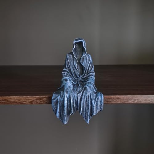 Gothic Resin Sitting Figurine - Blue Grim Reaper Shelf Decor for Halloween & Gothic Rooms