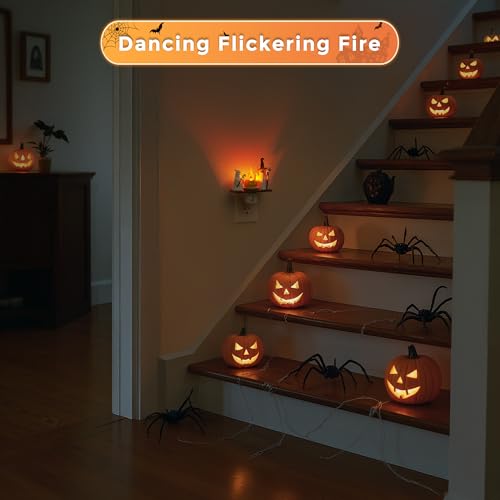 Cane Ghost Halloween Night Light - Flickering Flame Ghost Campfire Lamp with Rotatable Plug