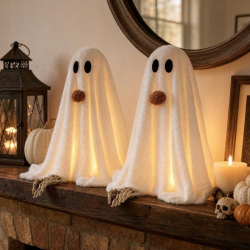 Light-Up Ghost Halloween Decorations - 2 Pack, Tabletop, 20.5-Inch Friendly Spooky Decor