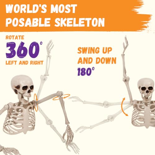 Halloween Half Skeleton Decoration with Red Glowing Eyes & Green Light-Up Body - Posable Arms Outdoor Yard Decor