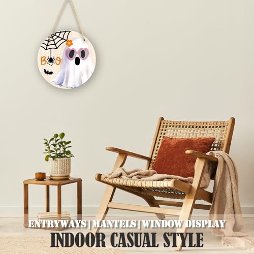 Halloween Door Decorations - Cute Ghost Rustic Sign for Seasonal Cheer