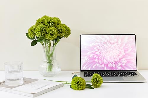 Artificial Green Chrysanthemum Flowers Ball Set - 12 Pcs for Decor & Centerpieces - Pack of 2