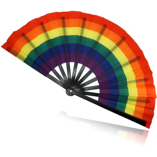 Rainbow Pride Hand Fan - Large Foldable LGBTQ Festival & Parade Fans - Black / 1