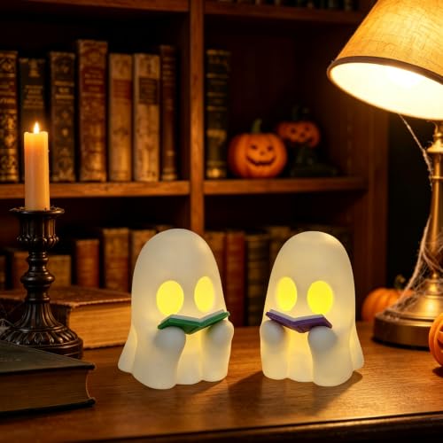3D Printed LED Ghost Halloween Decor - 5in Indoor Gathering Ornaments - Pack of 2