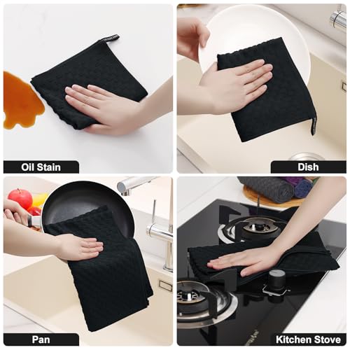 Homaxy Black 8-Piece Cotton Kitchen Towels and Dishcloth Set - Soft & Absorbent