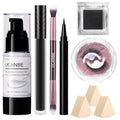 Halloween Black Makeup Kit - White Foundation, Black Lipstick & Eyeliner, False Lashes, Sponges & Brush