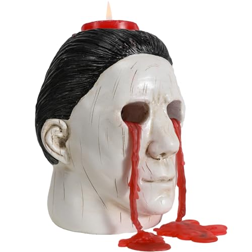 Halloween Candle Holder with Bleeding Eyes Horror Decor - Resin Statue, White