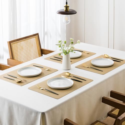 Faux Leather Placemats Set of 6 - Waterproof & Easy-Clean Table Mats, 17.8x11.8 inches, Yellow