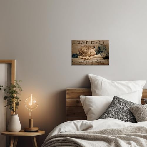 Give It To God And Go To Sleep Wall Art - Christian Bible Verse Poster 8x12 Inches with Frame - White Variation
