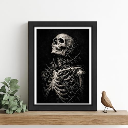 Skeleton Wall Art Canvas - Gothic Skeleton Skull Framed Decor 10x8