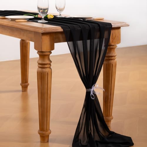 Black Chiffon Table Runner for Halloween Fall Weddings & Parties - 29 x 120 inches - Rustic Boho Decor