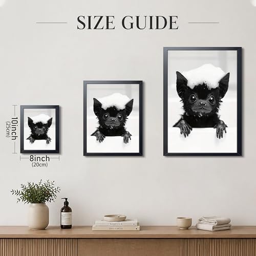 Framed Funny Bat Bathroom Wall Art - Black & White Canvas Print, 10x8 Inches, V-Framed-2