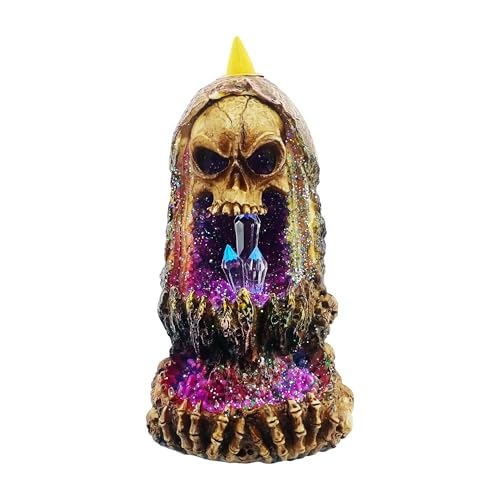 Geode Skull Backflow Waterfall Burner with LED - Mystical Gothic Home Décor