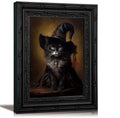 Black Framed Halloween Black Cat Wall Art Gothic Witch Cat Portrait Canvas Decor 11x9