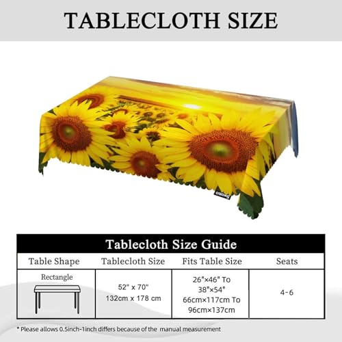 Sunflower Tablecloth 52x70 Inch Rectangular Yellow Floral Kitchen Dining Decor - Sunflowers Variation