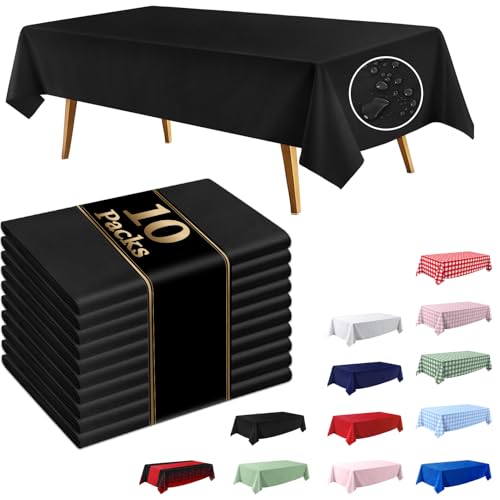 10 Pack Black Disposable Waterproof Tablecloths 54x108 Inches for Events and Parties