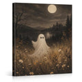 Halloween Ghost Wall Art Canvas - Foggy Meadow Scene, 8x10 Inches