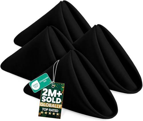 Black Cloth Napkins 17x17 Inches Set of 60 - Durable Polyester Dinner Napkins