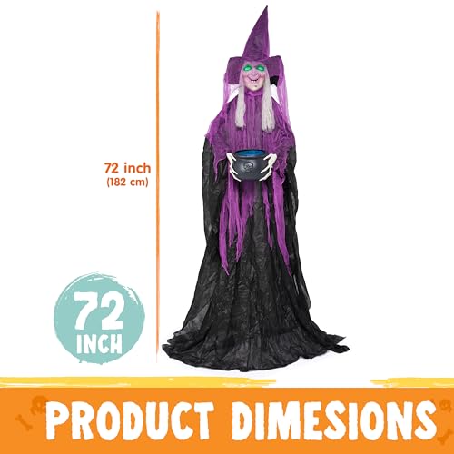 Fuchsia Halloween Standing Witch with Cauldron - Scary Ghost Decor with Sound & Lights