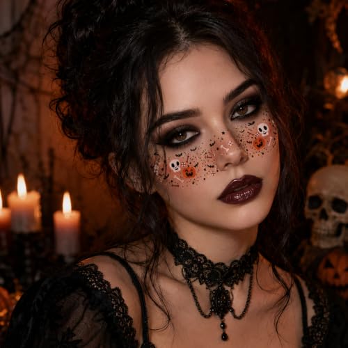 Halloween Multicolor Face Glitter Makeup Patches 12PCS - Bat Pumpkin Ghost Tattoos