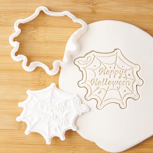 Halloween Cookie Cutters with Spider Stamp Set - 3.5 Inch Fall Baking Molds