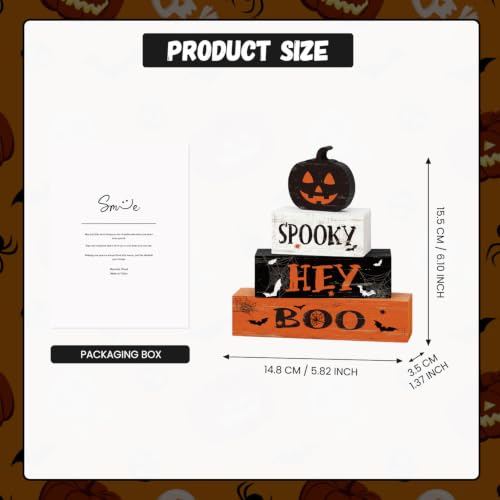 Halloween Wooden Block Decor Set - Spooky Boo Variant, Jack-O'-Lantern Pumpkin
