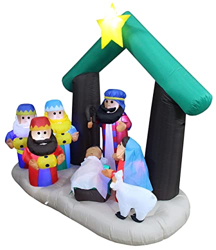 Inflatable Christmas Decorations Bundle - 6ft Nativity Scene & Christmas Tree Lights