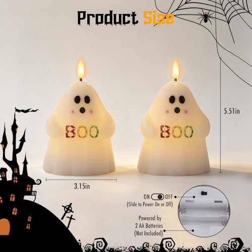 Halloween Ghost Flameless Candles with BOO - Colorful Variation, Remote Timer, Battery Operated