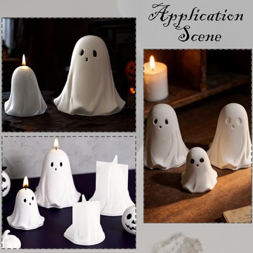 Halloween Ghost Candle Silicone Mold 2-Pack - Ghost Shaped Wax Soap Resin Crafts, Holiday Ghost Molds