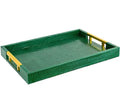 Elegant Rectangular Faux Leather Serving Tray with Gold Handles - Crocodile Green 17.5x12