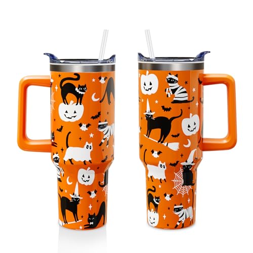 Halloween Black Cats 40oz Tumbler Cup with Handle & Straw - Cat Drinkware Variation 01
