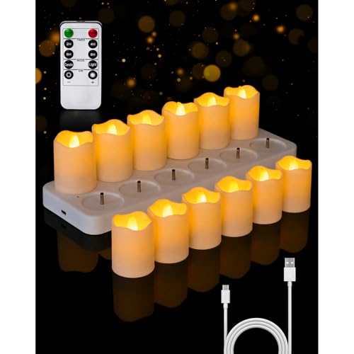 Rechargeable Flameless Votive Candles with Remote & Timer - 12 Pack