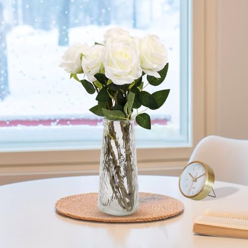 Artificial White Rose Flowers 10PCS Long Stem Fake Bouquet for Wedding & Party Decor