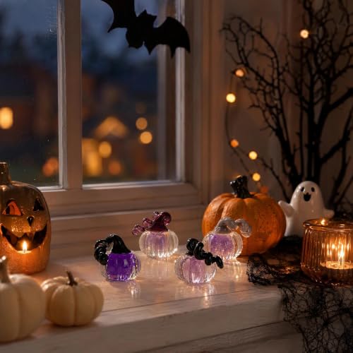 Purple Glaze Pumpkin Figurine Set - Halloween Home Decor - 4 Pieces