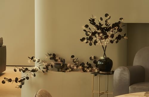 Halloween Tree Branches with Lights - 2ft 8in Black Eucalyptus with Timer, Orange & Warm White LED for Mantle Decor