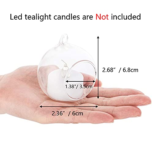 12-Pack Hanging Glass Tea Light Candle Holders with Jute Twine - 2.36 Inch Diameter Globe Ornaments for Weddings Christmas Halloween Parties