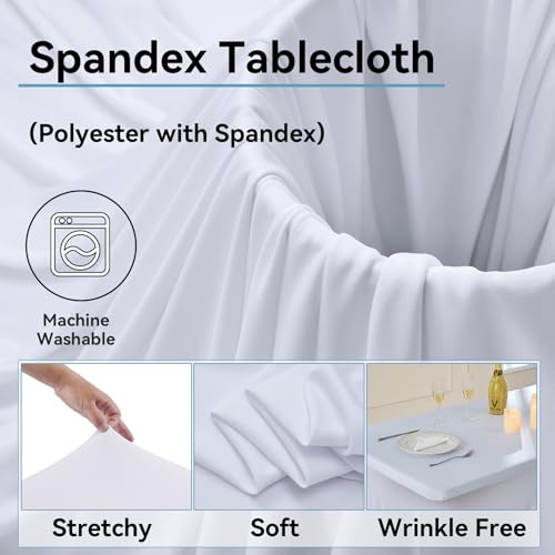 White Spandex Tablecloth 4ft with Ruffle, 2 Pack - Fitted Stretch Table Covers for 6ft Rectangular Tables, Wrinkle-Free Party & Wedding Decor