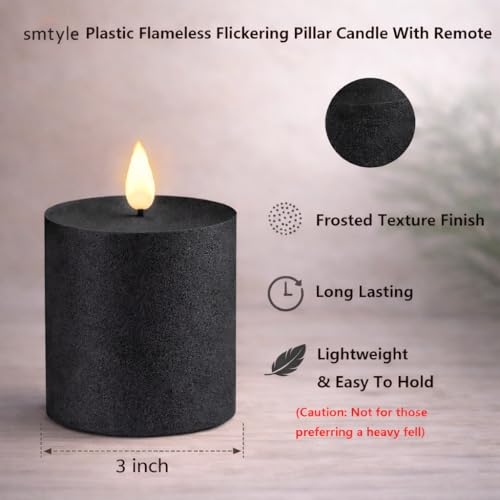 Black Flameless Flickering Candles Set of 2 3x3 inches with Remote & Timer - Gothic Decor