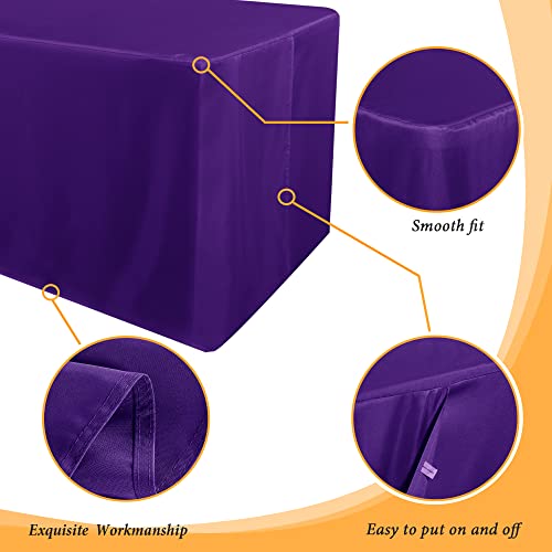 Obstal 2 Pack Purple Fitted Tablecloths for 4ft Rectangle Tables - Waterproof & Stain Resistant