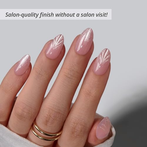 BTArtbox Shell Press On Nails - Pink Short Almond Fake Nails 32Pcs Full Kit