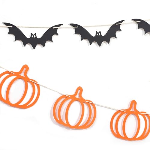 Rustic Halloween Bunting Set - Pumpkin & Bat Paper Garlands for Party Decor