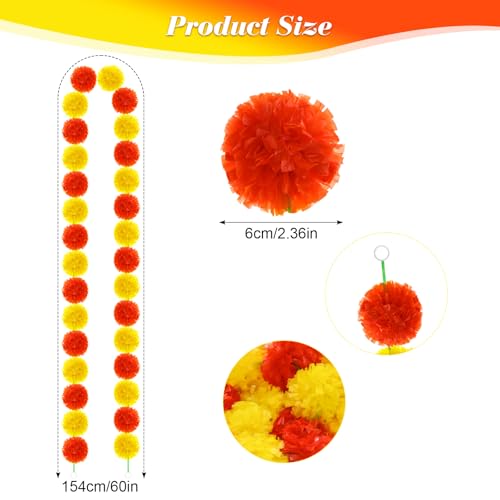 Artificial Marigold Garland Set - 5 Feet Orange & Yellow for Diwali Wedding