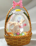 Easter Snow Globe Lantern with Bunny Basket & Egg - Swirling Glitter, Timer, USB/Battery