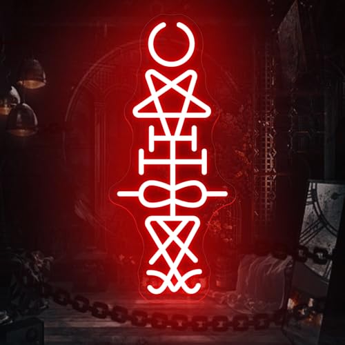 Lucifer Sigil Neon Sign for Gothic Room Occult Decor Halloween Wall Accent - Red LED