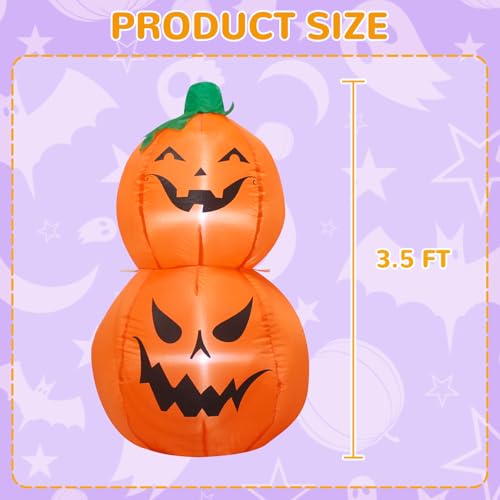 Halloween Inflatable Pumpkin Decoration - 3.5 Feet Tall with LED Lights - Variation of 3.5FT Halloween 2 Pumpkins