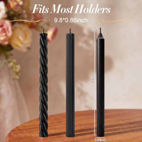 Black Halloween Taper Candles Set - Unscented, Dripless, 10 Inch Tall, 6 Pack Variation of Black