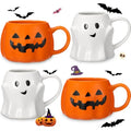 Halloween Pumpkin & Ghost Ceramic Mug Set - 4 Pcs, 14oz Holiday Coffee Cups - Variation 4