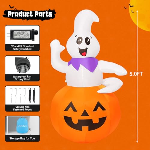 5 FT Halloween Inflatable Ghost & Zombie Baby Yard Decorations with LED Lights