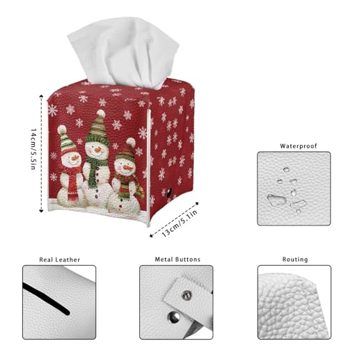 Christmas Snowman Family Tissue Box Cover - Snowflake Design, Decorative Cube for Home & Office